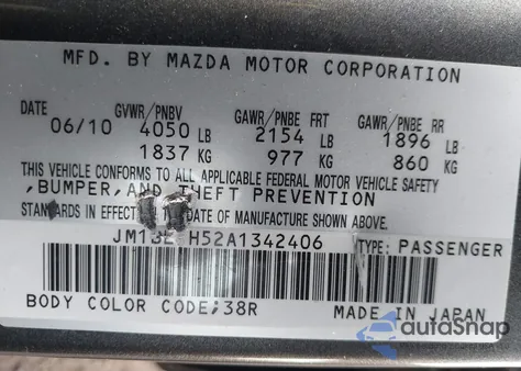 2010 Mazda Mazda3 S Grand Touring из США, поврежденный, VIN JM1BL1H52A1342406